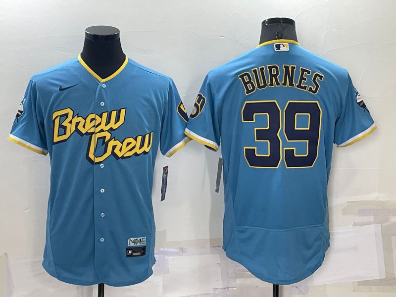 Men Milwaukee Brewers #39 Burnes Blue City Edition Elite Nike 2022 MLB Jersey